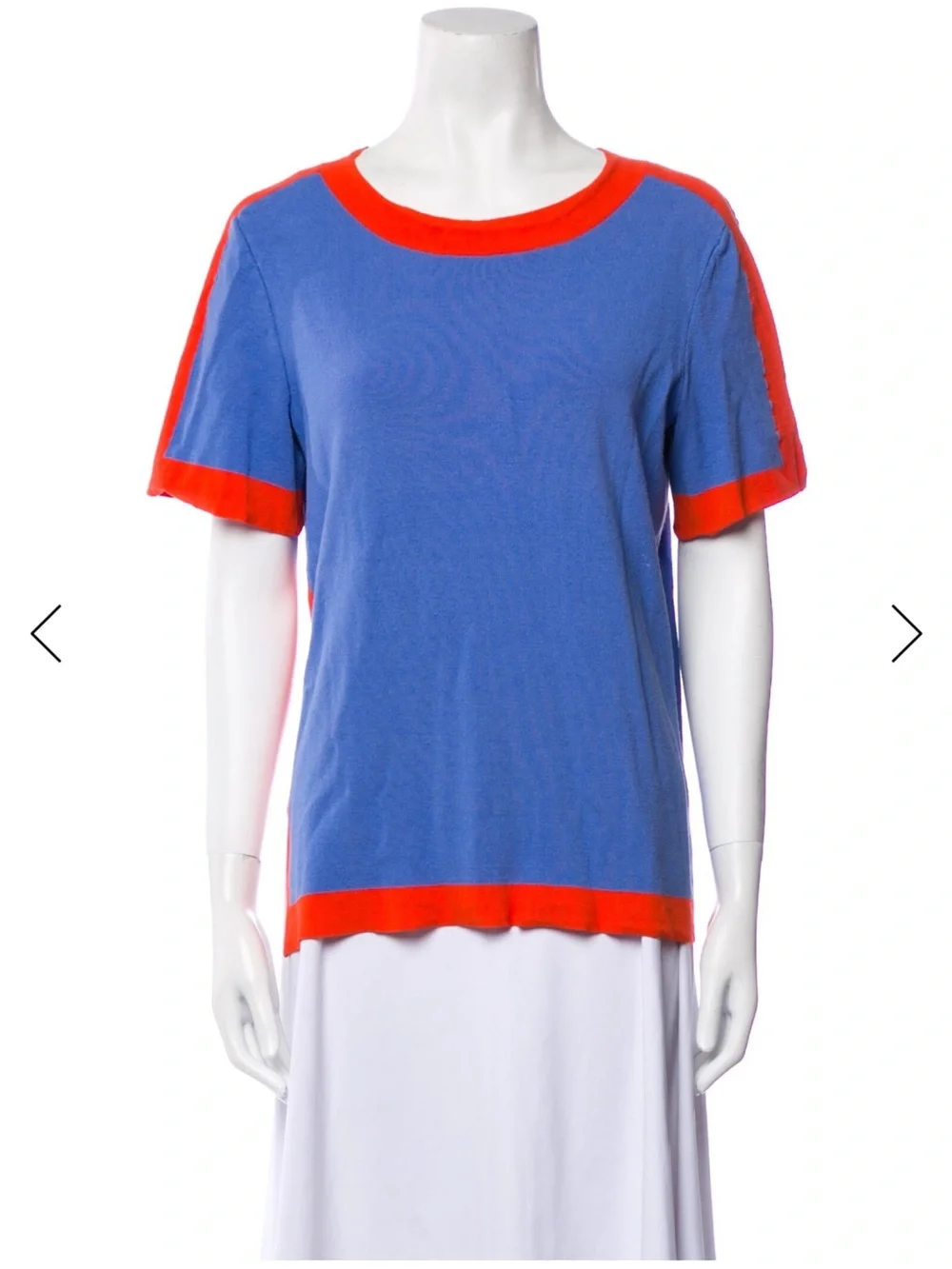 Tory Burch Blue and Orange Short Sleeve sweater. Women's Top